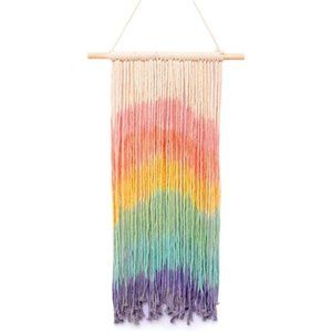 Macrame Wall Hanging, Rainbow Colorful Handmade Woven Cotton Wall Art Boho